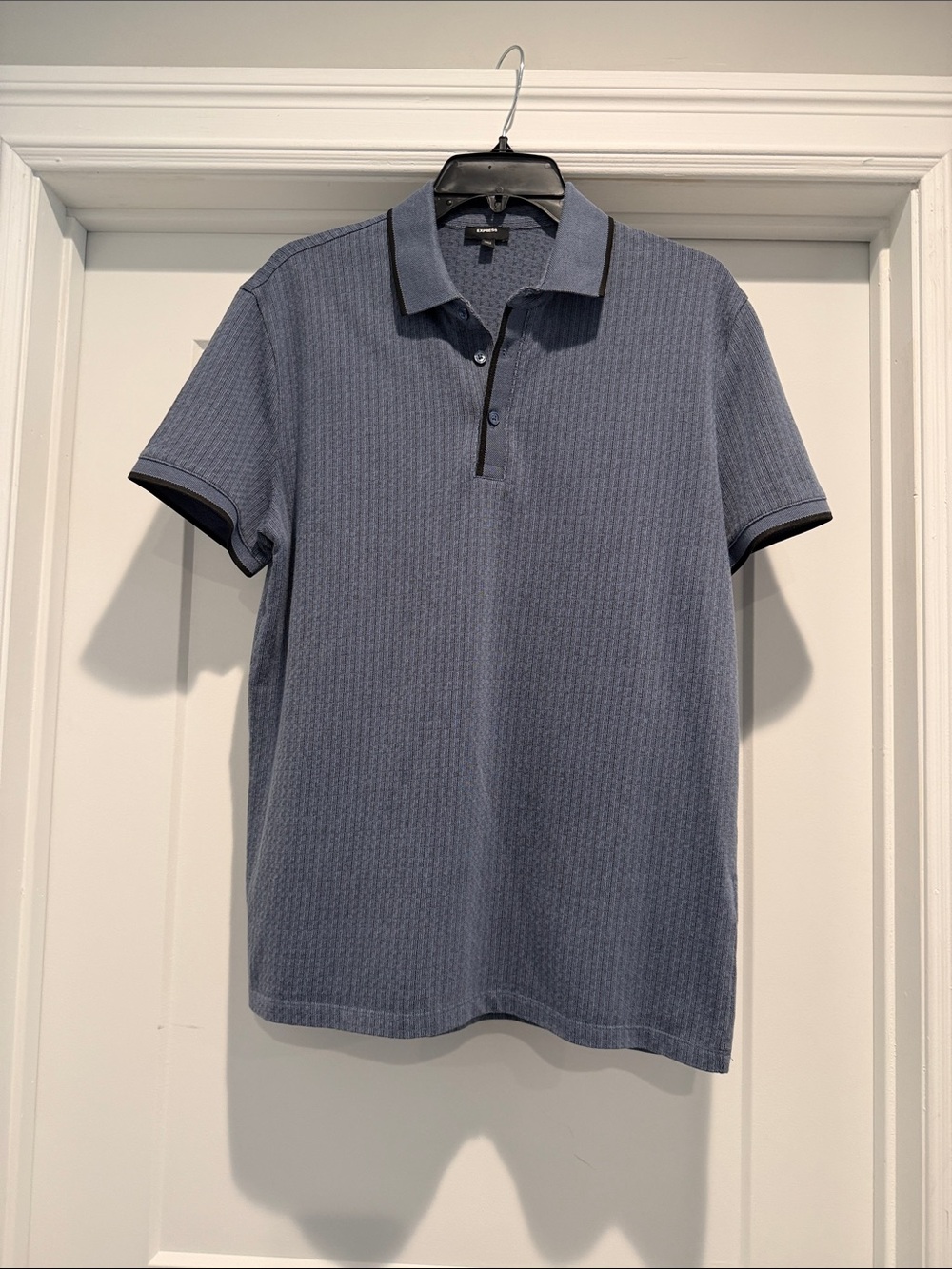 Express Men’s Textured Polo Shirt in Slate Blue - Classic Collared Tee